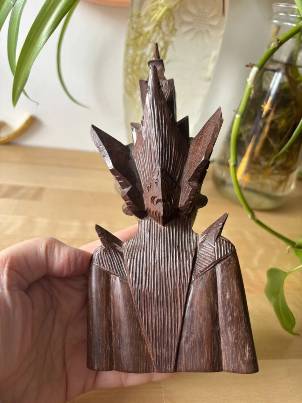 Hand-Carved Wooden Bust Sculpture Indonesia Bali Handmade Home Art Vintage Boho - Picture 5 of 6